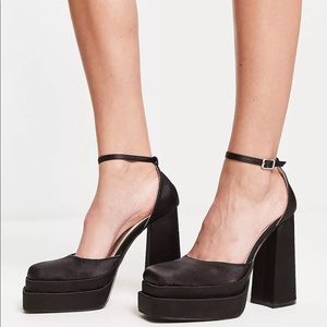 RAID Wide Fit Amira double platform heeled shoes in black satin